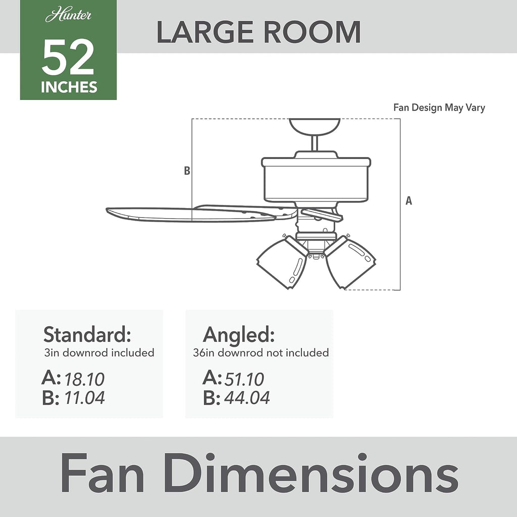 Hunter 52 inch Indoor Ceiling Fan with LED Lights - Ceiling Fan with Pull Chain, For Bedroom or Living Room, Standard Mount, No Remote, 5 Blades, Includes Bulbs - Builder 52729, Brushed Nickel
