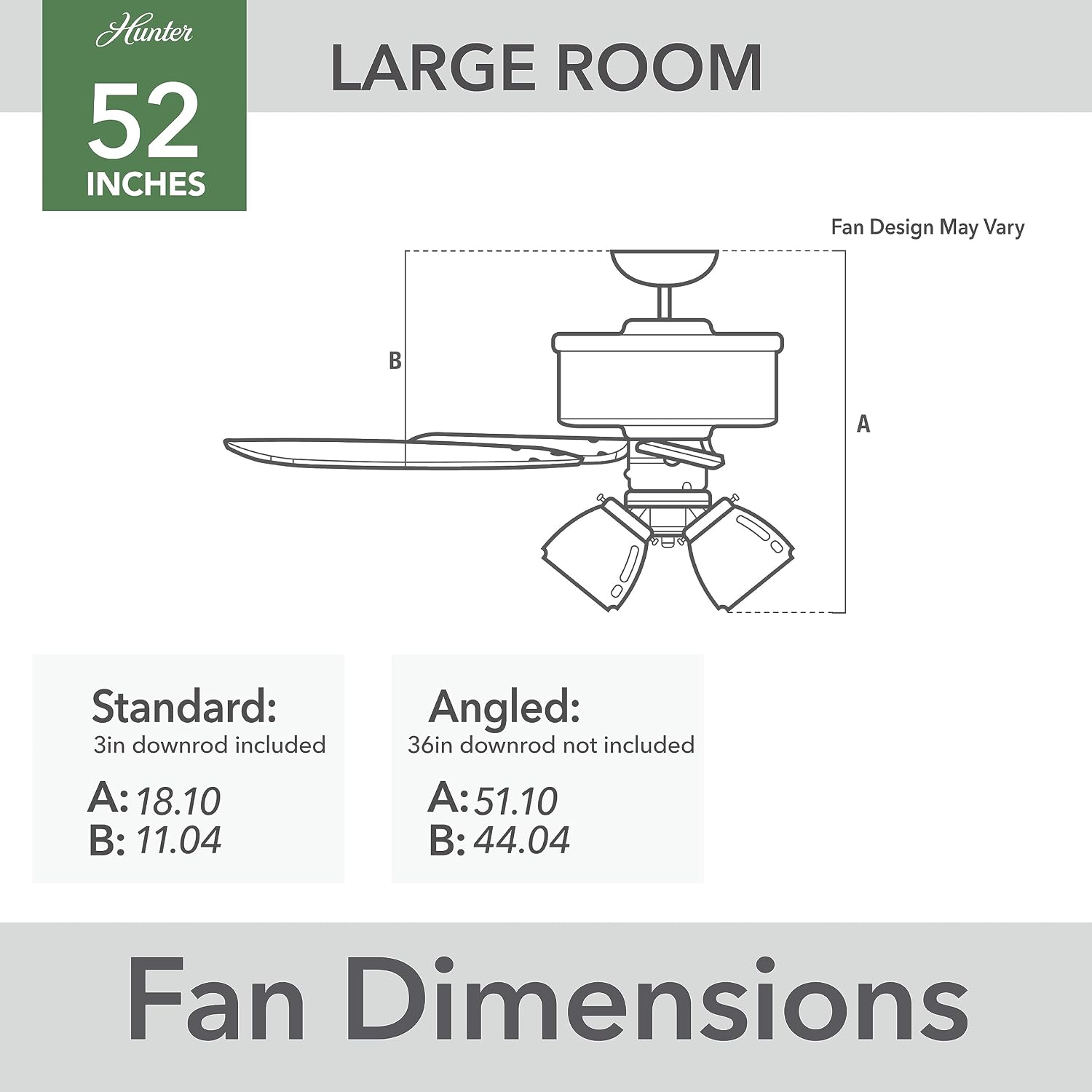 Hunter 52 inch Indoor Ceiling Fan with LED Lights - Ceiling Fan with Pull Chain, For Bedroom or Living Room, Standard Mount, No Remote, 5 Blades, Includes Bulbs - Builder 52729, Brushed Nickel