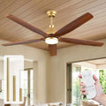 52 Inch Ceiling Fan with Lights, Gold Brass Finish, Solid Wood Ceiling Fan, Outdoor Damp Rated for Patio, High CFM Quiet Reversible DC Motor, Rustic Farmhouse Blades, for Indoor Living Room Bedroom