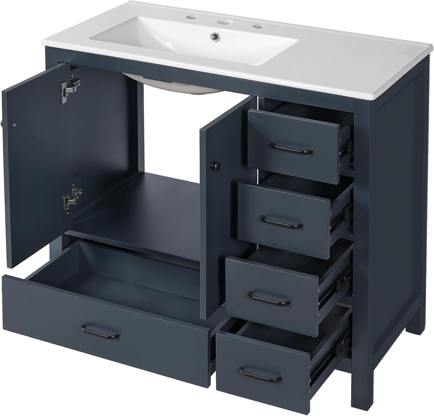 LUMISOL 36 Inch Bathroom Vanity with Sink, Freestanding Bathroom Cabinet with Ceramic Sink, Modern Single Vanity with Soft Close Doors & Drawers for Guest Bath, Master Suite, Rental, Blue