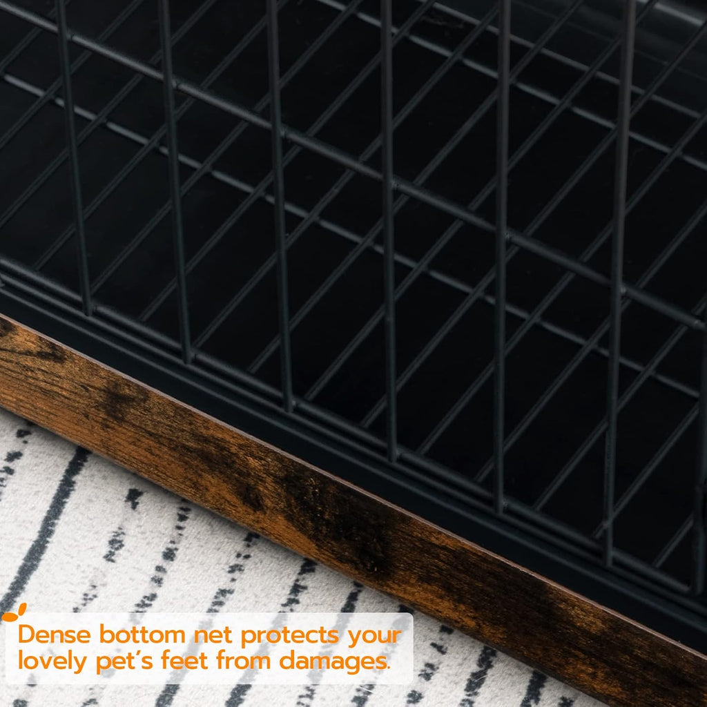 HOOBRO Dog Crate Furniture, 32.5' Medium Dog Kennel Indoor, Wooden Cage with Pull-Out Tray, Double Doors Pet House Side End Table for Medium/Small Dogs, Rustic Brown BF802GW03G1