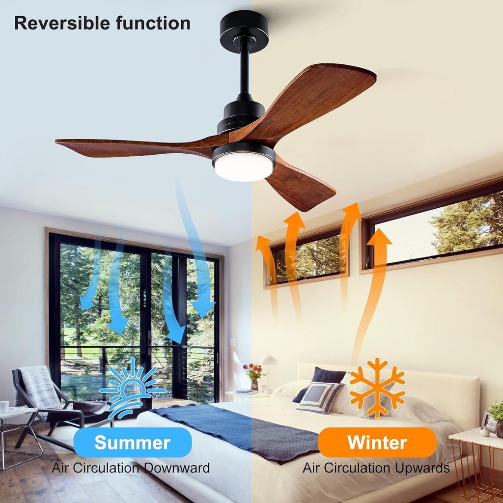 42 Inch Outdoor Ceiling Fans with Lights and Remote, Dimmable 3 Blade Wood Outdoor Ceiling Fans for Patios, Black Walnut Bedroom Ceiling Fan with Light, DC Motor