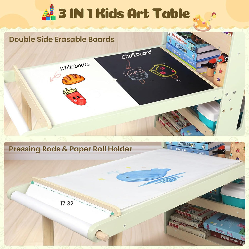 Kids Sensory Table and Chairs Set, Toddlers Activity Table with Large Storage Bins & Shelves, 6 in 1 Kids Art Desk with Blackboard Whiteboard for Playrooms Daycare,Sand & Water Table for Toddler Gifts
