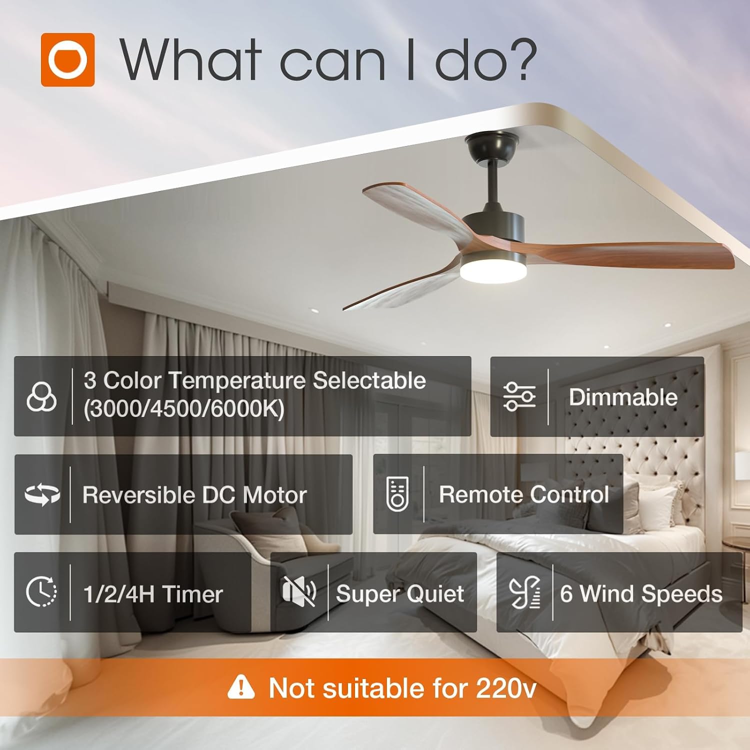 addlon 2 Pack 52 inch Ceiling Fans with Lights, Black Ceiling Fan with Light and Remote Control, Reversible, 3 Wood Blades, 6 Speeds, 3CCT Dimmable, Noiseless, Wood Ceiling Fan for Indoor/Outdoor Use