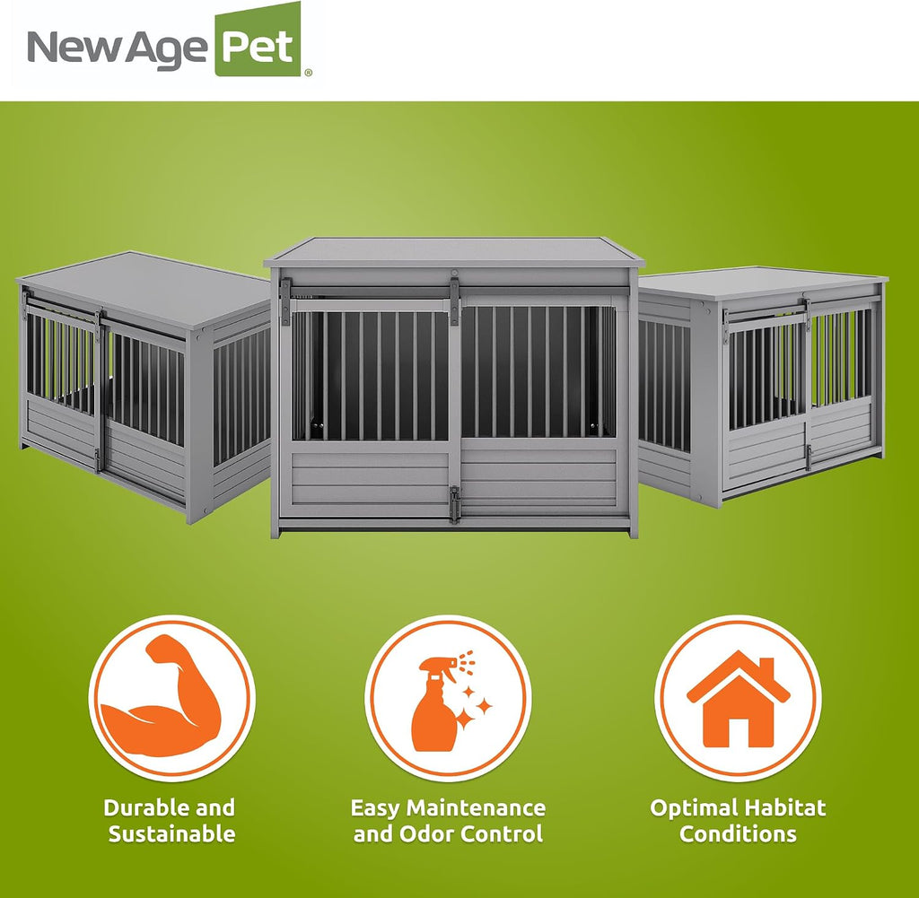 New Age Pet ECOFLEX Barn Door Dog Crate & End Table, Indoor Furniture Style Kennel for Medium & Large Dogs, Durable, Non Toxic Composite, Espresso Black, Large