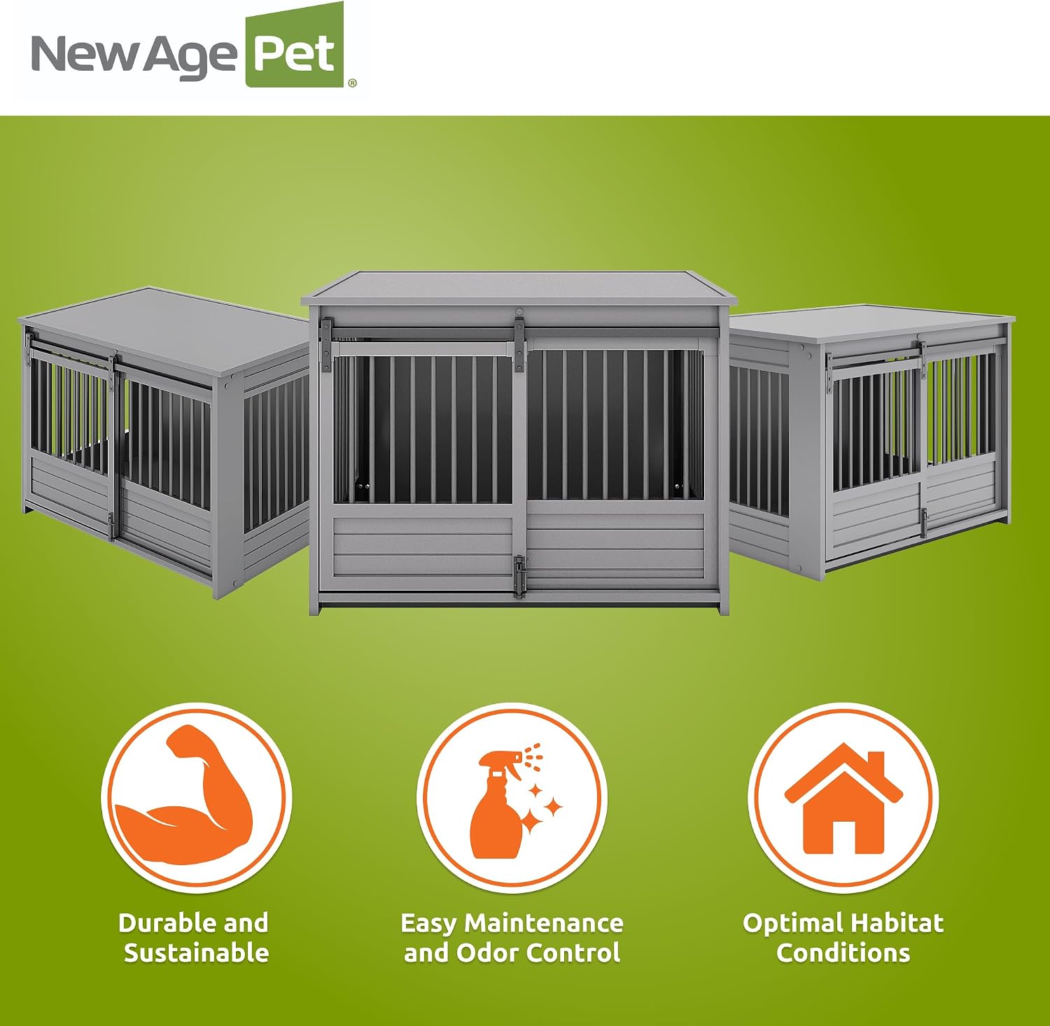 New Age Pet ECOFLEX Barn Door Dog Crate & End Table, Indoor Furniture Style Kennel for Medium & Large Dogs, Durable, Non Toxic Composite, Espresso Black, Large