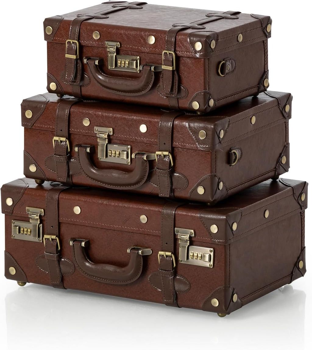 COTRUNKAGE 16' Carry On Suitcase Cute Pu Overnight Vintage Trunk Luggage Bag for Women with Strap, Caramel Brown