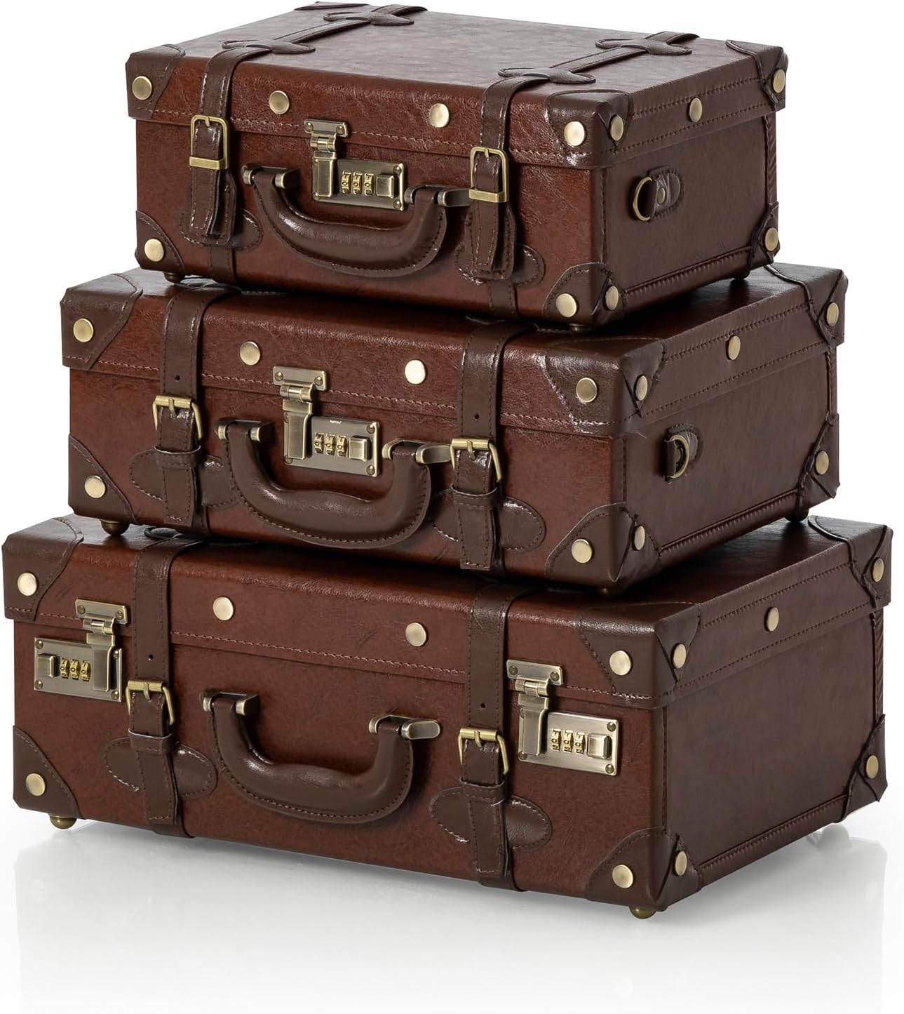 COTRUNKAGE 16' Carry On Suitcase Cute Pu Overnight Vintage Trunk Luggage Bag for Women with Strap, Caramel Brown