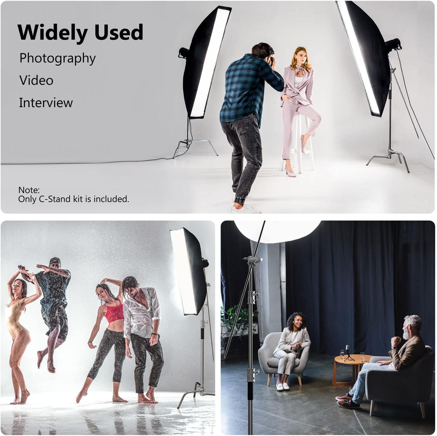 2 Pack Photography C Stand with Boom Arm: 100% Stainless Steel - Max Height 10.5ft/131inch Heavy Duty Light Stand, with 4.2ft/50inch Holding Arm, Grip Head, Sandbag, Backdrop Clamp