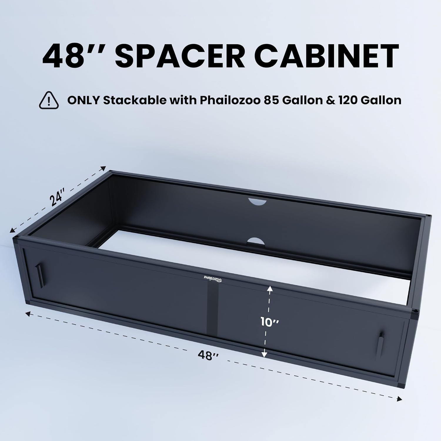 Phailozoo 48' Reptile Terrarium Spacer Cabinet, Stand for 85/120 Gallon Enclosures, Black, PVC/Aluminum/Plastic, Reptile Stand, Cabinet, Snake Terrarium