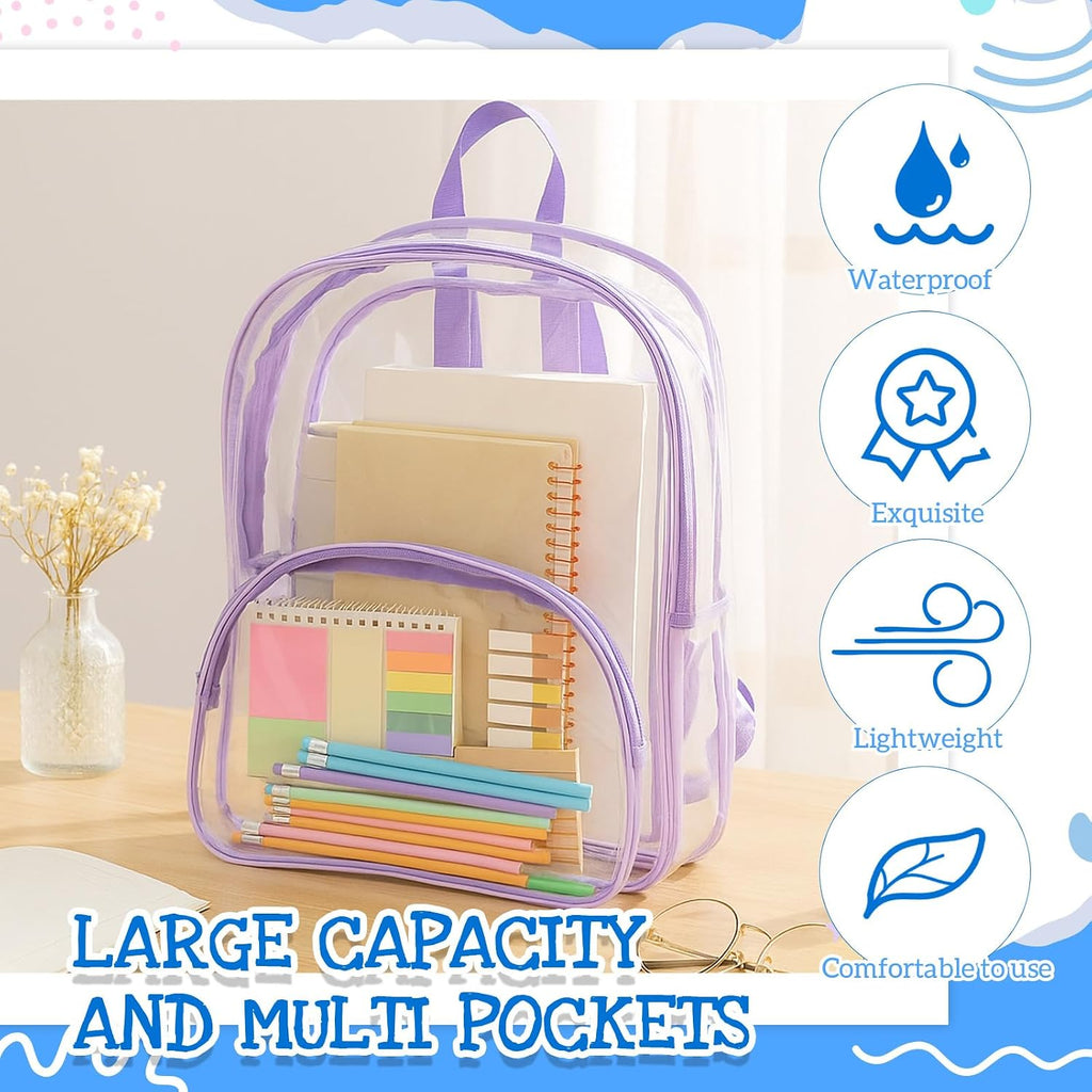 Aliceset 30 Pcs Clear Backpack Bulk Waterproof Transparent Colorful Bookbag Donation Supply Kits for Women Men (18 Inch)