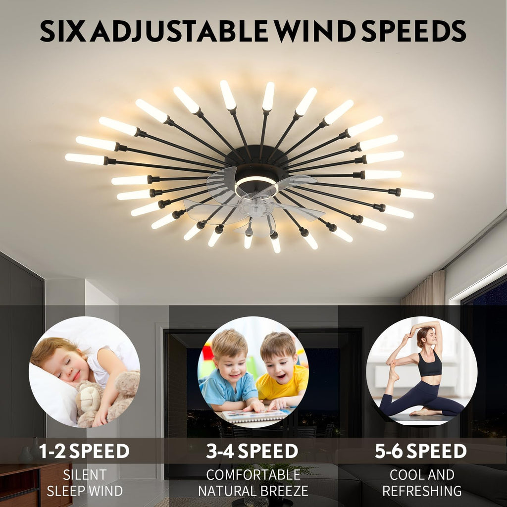 39' Modern Ceiling Fan with Lights,3-Color Dimmable LED, Low Profile Ceiling Fans with 6-Speed Quiet Motor,Flush Mount Ceiling Fan and Remote Control for Living Room,Dining Room,Bedroom