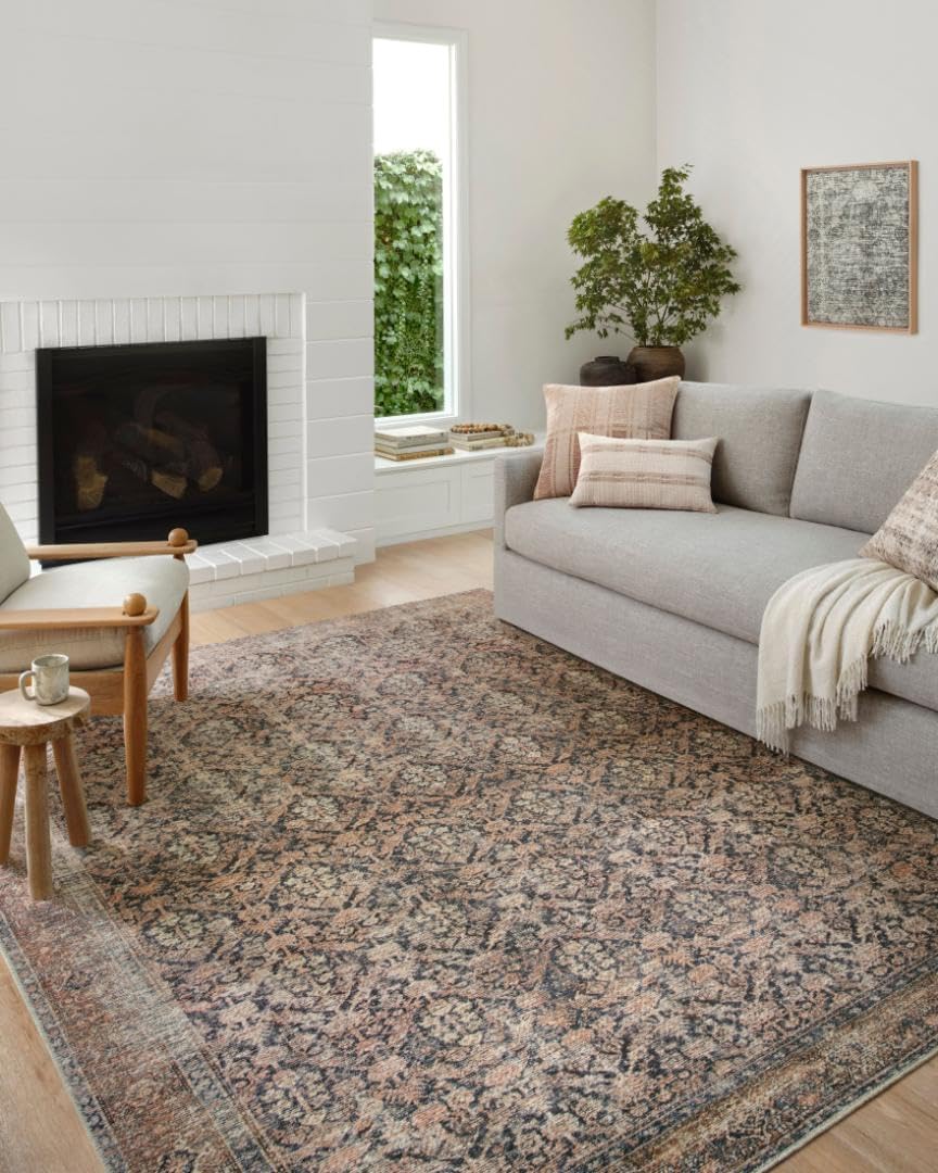 Loloi Amber Lewis Billie Collection, Ink & Salmon 5'-0' x 7'-6' Area Rug – Antique & Distressed Accent Rugs for Living Room, Bedroom, Entryway & Hallway, No Shed High Traffic Area Home Decor Rug