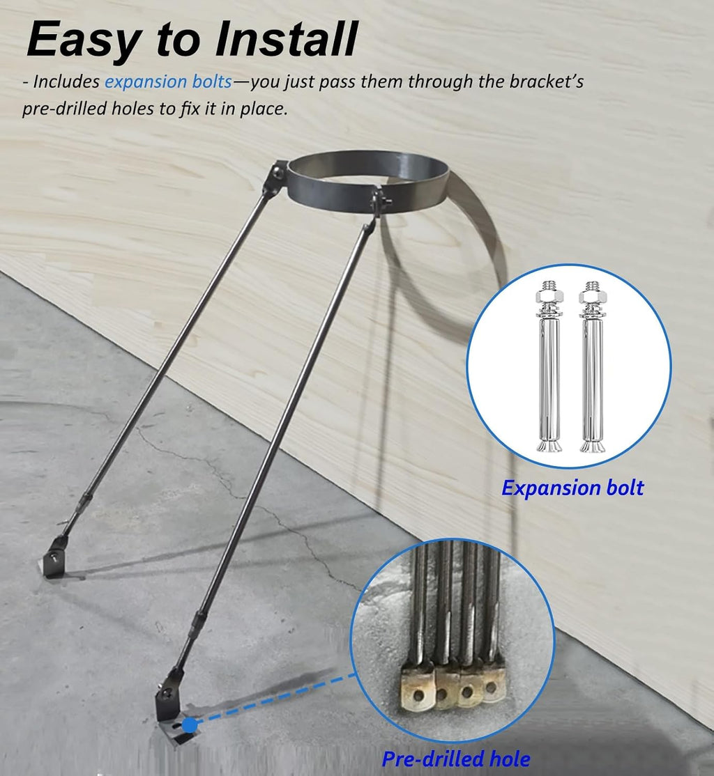 3' 4' 5' 6' 7' 8' 9' 10' Stove Pipe Roof Support Bracket, Chimney Pipe Brace Holder with 2 Legs, Stainless Steel Wood Stove Pipe Carrier(Dia 13' (33cm))