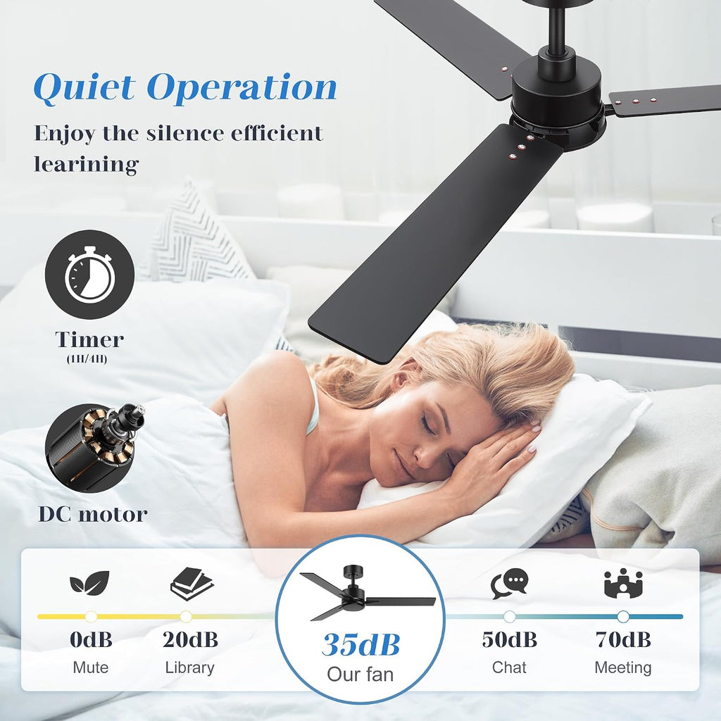 2 Pack 48 Inch Ceiling Fans without Light Remote Control, 6-Speed, Quiet Reversible DC Motor, 3-Blade, Industrial Indoor/Outdoor Ceiling Fan No Light for Living Room Patio, Black