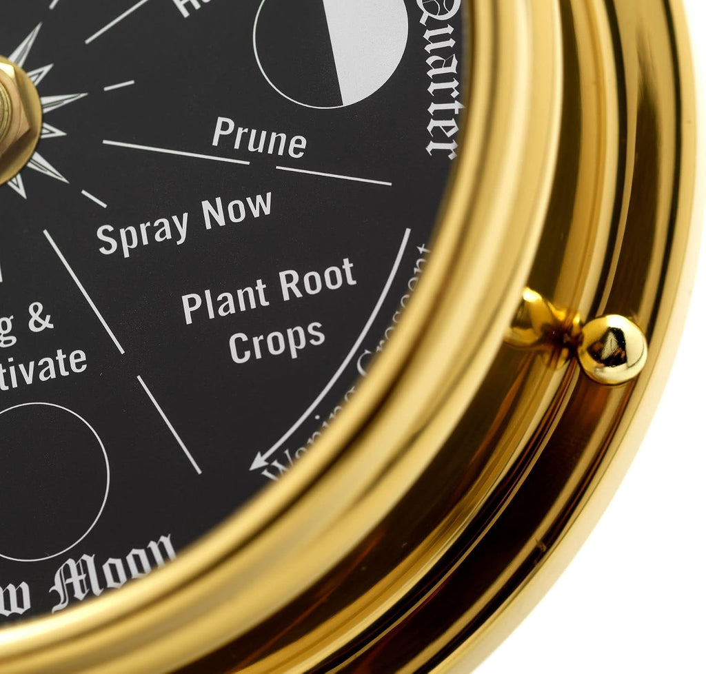 Prestige Brass Moon Gardening Clock - Lunar Harmony Guide with Moon Clocks -Essential Gardening Tool for Biodynamic & Organic Gardening - Get The Best Results and Transform Your Garden