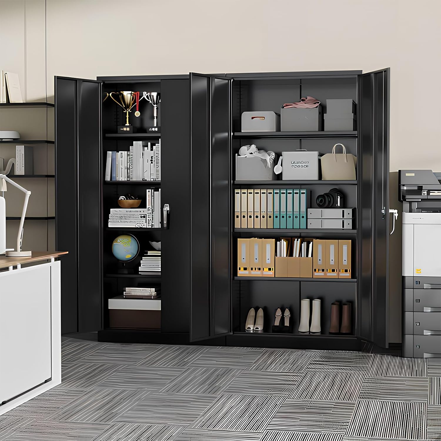 SUNCROWN 72'Metal Storage Cabinets, Locking Cabinet with 2 Doors and 4 Adjustable Shelves, Steel Utility Tool Garage Cabinets,Tall Metal Lockable File Cabinet for Office,Home, Gym, School - Black
