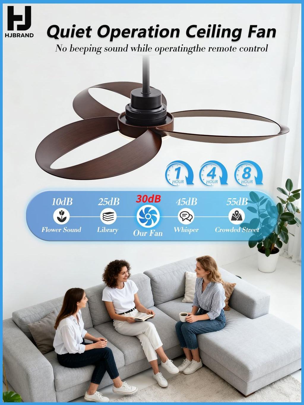 52 inch Ceiling Fans with Lights and Remote Black Strong Wind,special 3 Blades Noiseless Reversible DC Motor 6 Speeds with 3 CCT,for Patio Living Room Bedroom Office Indoor Outdoor,Black+Dark Walnut
