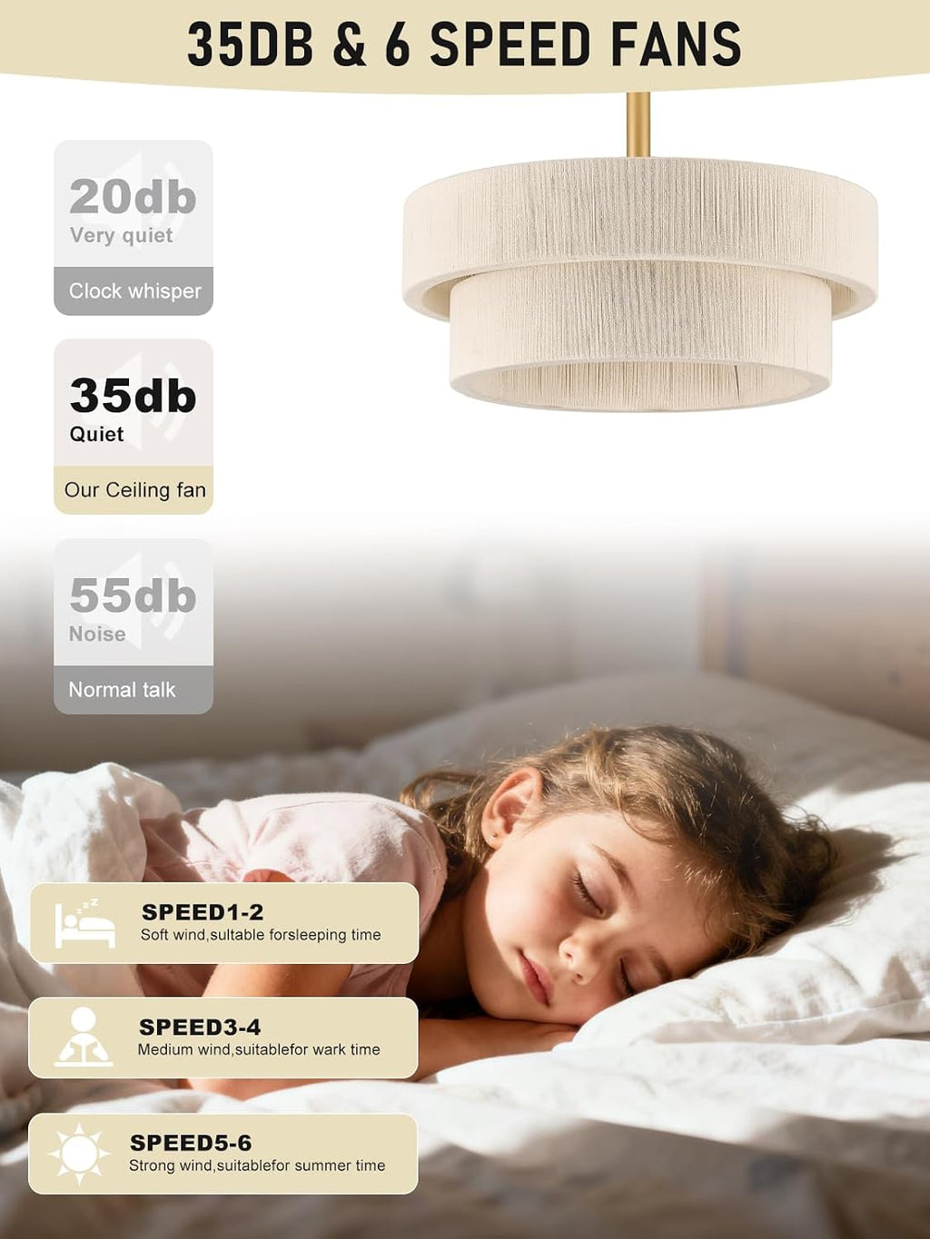 Boho Ceiling Fan with Light, Caged Fandelier Ceiling Fan with Light and Remote Control, Rattan Chandelier Fan for Bedroom, Living Room,Kitchen,Foyer(20 Inch, 6 Speed, Timing Adjustable Height)