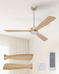 VONLUCE Wood Ceiling Fan with Lights, 60 Inch Ceiling Fan and Remote, 6 Speed Reversible Noiseless DC Motor, 3CCT, Solid Wood Outdoor Ceiling Fan for Patios Farmhouse, Nickel