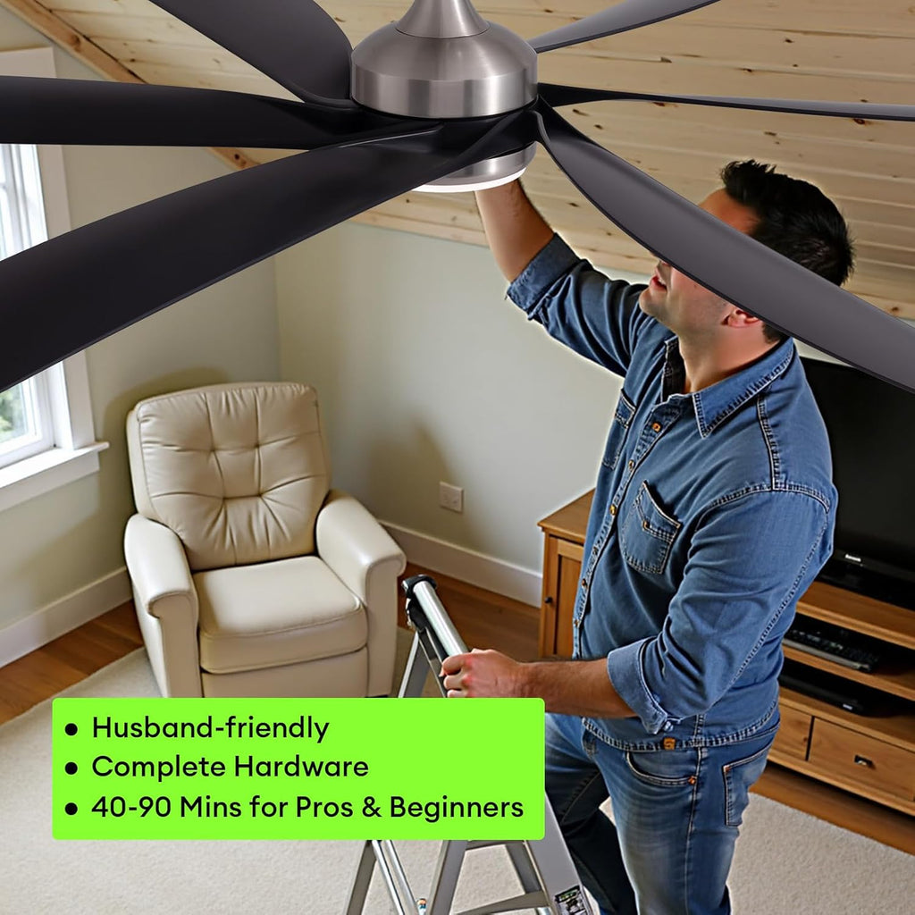 64 Inch Ceiling Fans with Lights,Indoor and Outdoor Modern Ceiling Fans with Lights and Remote,3-Color Light 6-Speed Timing Reversible DC Motor for Bedroom,Living Room,Patio and Kitchen