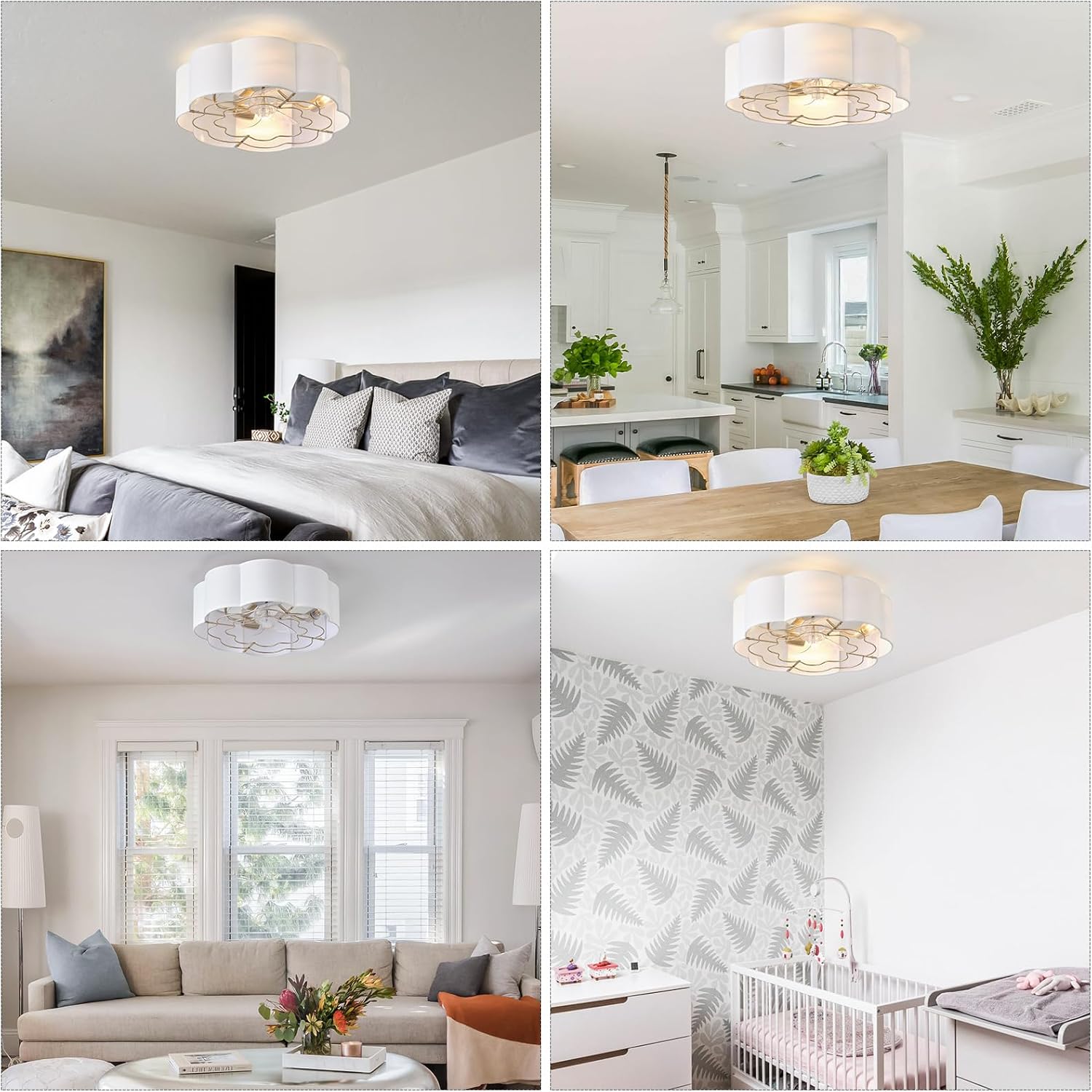20' Low Profile Ceiling Fan with Light, Caged Flush Mount Ceiling Fan with Light Remote Control, Boho Bladeless with 6 Speeds for Bedroom, Nursery, Living Room.