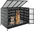 LEMBERI 48' Heavy Duty Indestructible Privacy Enclosed Dog Crate with Mat, 500lbs Capacity Escape Proof Dog Kennel, 36' Tall High Anxiety XL Metal Dog Cage with Lockable Wheels, Removable Tray, Black