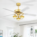 YOUKAIN Farmhouse Wooden Ceiling Fans, 52 Inch Industrial Ceiling Fan with 3 Lights and Remote Control, 5-Reversible Blades Indoor/Outdoor, Gold/Wood Finish, 52-YJ631-GD