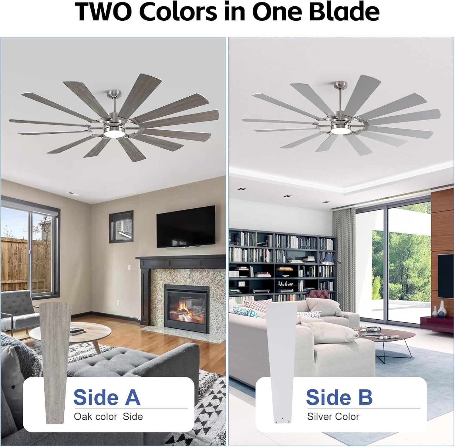 72'' Farmhouse Ceiling Fan with Light,12 Dual-Finish Wind Mill Blades, 3 Downrods, 6-Speed Reversible DC Motor, High CFM, 3CCT, Indoor Outdoor Modern Industrial Fans for Patio Commercial Shop Garage