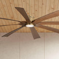 Possini Euro Design 70' Defender Large Modern Indoor Outdoor Ceiling Fan 8 Blade LED Light Remote Control Soft Brass Finish Motor Brown Koa Finish Blades Bedroom Patio Living Room Damp Rated