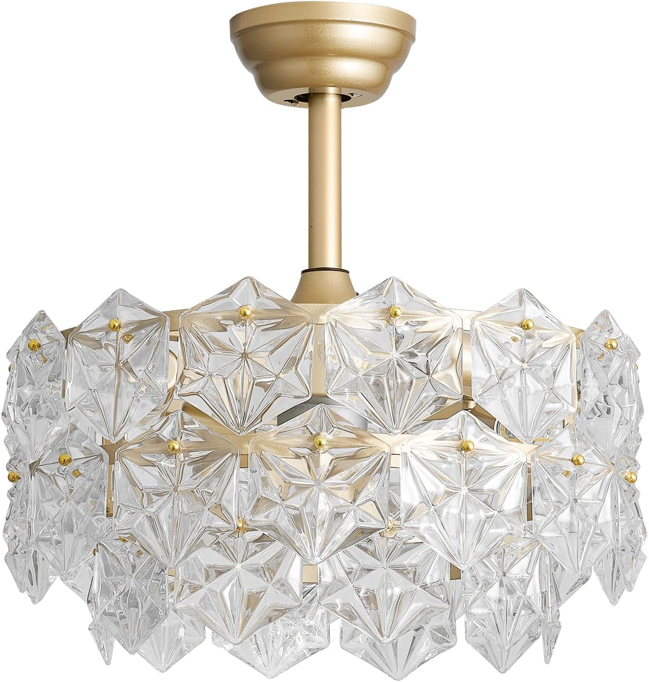 SYDACG 20' Gold Crystal Fandelier Ceiling Fan with Light, Mid-Century Chandelier Ceiling Fan with Light Remote Control, 6 Speeds for Bedroom, Nursery, Living Room