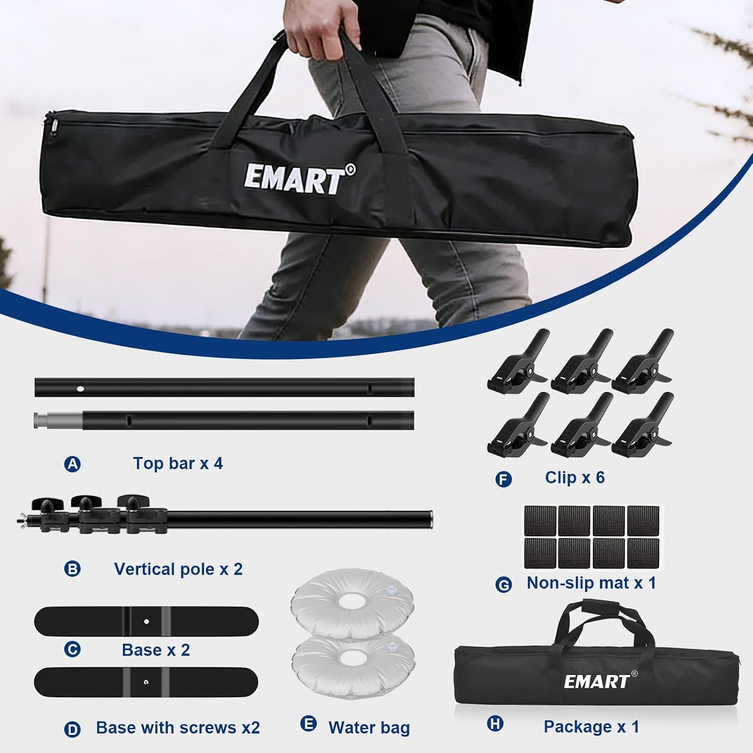 EMART Backdrop Stand Heavy Duty, 10x10Ft Pipe and Drape Stand Adjustable Photo Backdrop Stand, Photography Kit with X-Shaped Base for Wedding, Video Studio, Birthday,Parties Decoration