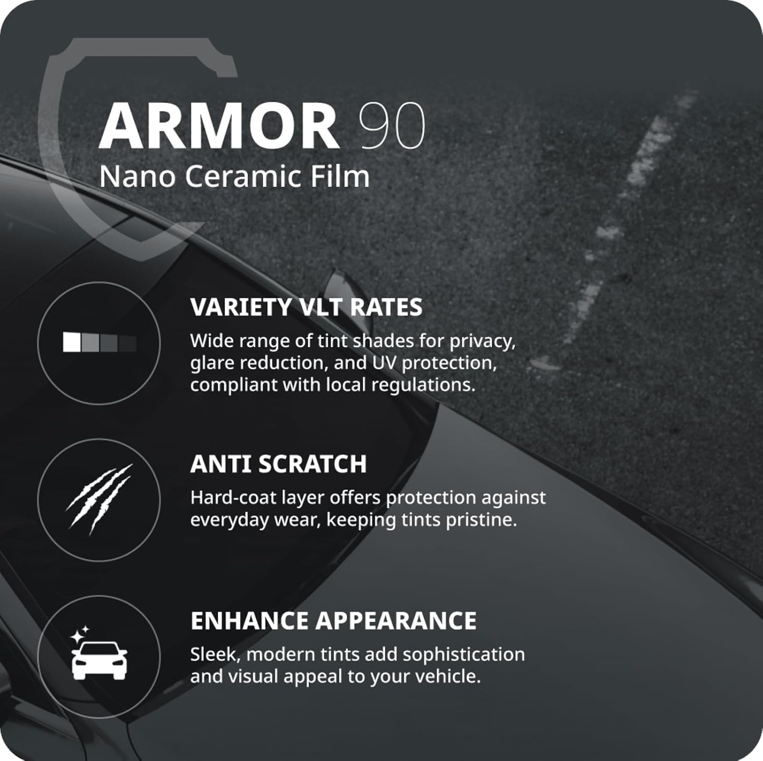 Nano Ceramic Window Tint Film for Cars and Building, Charcoal, 2 Ply Scratch Resistant, Heat Control, and UV 99%, IR Rejection up to 95%, 15% VLT, 24inx100ft