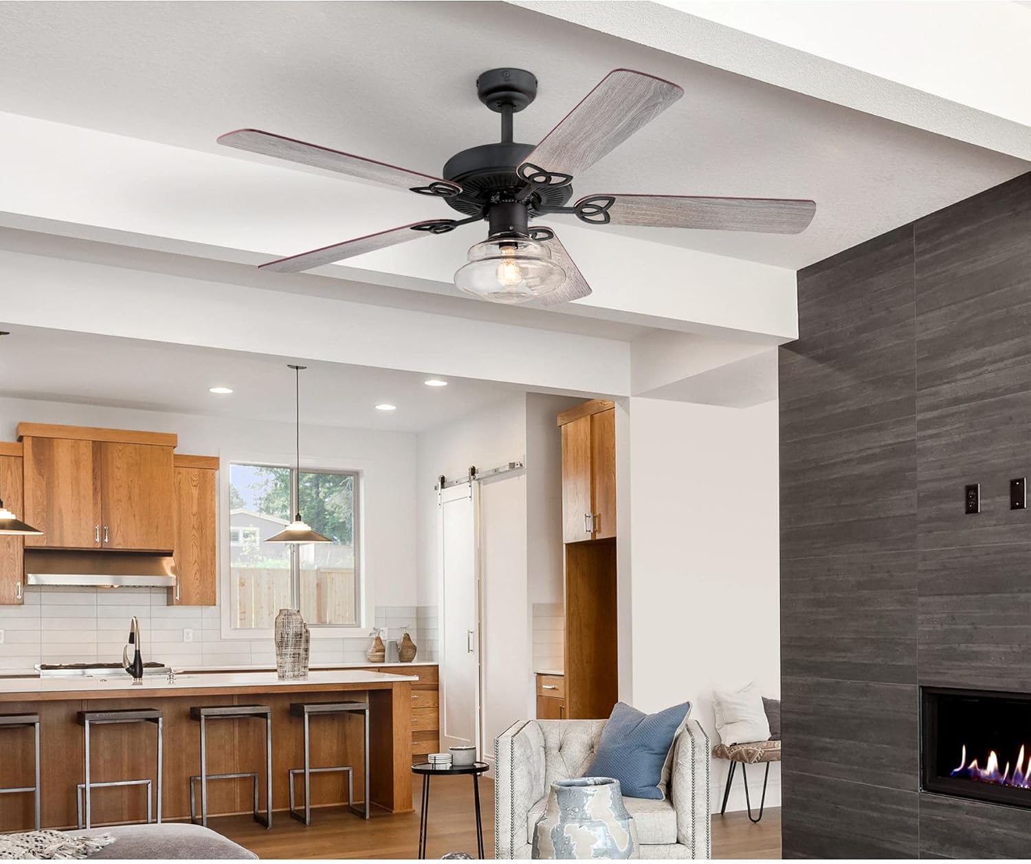 Westinghouse Lighting 7304800 Scholar, Vintage-Style LED Ceiling Fan with Light, 52 Inch, Matte Black Finish, Clear Glass
