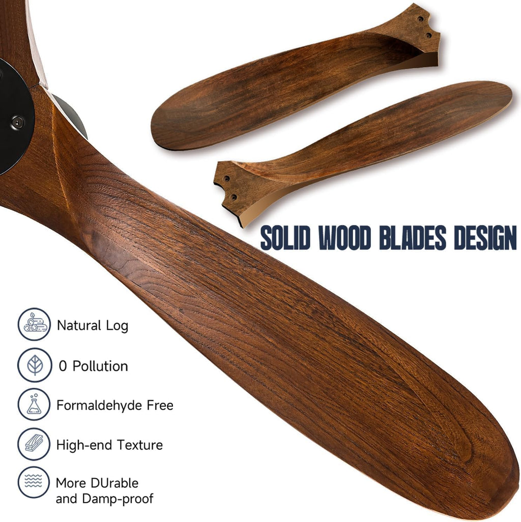 52 Inch Smart Ceiling Fan with Lights, Outdoor Ceiling Fans for Patios Damp Rated, 3 Blades Propeller Walnut Wood Farmhouse Ceiling Fan, Large Airflow DC Ceiling Fan with Remote/ APP/ Alexa Control