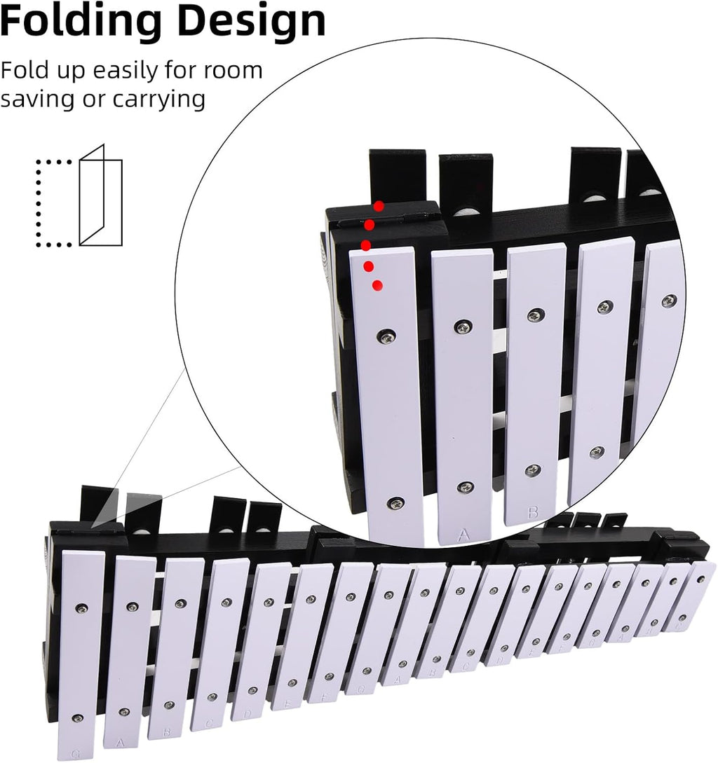 Foldable Glockenspiel Xylophone, 30 Note Glockenspiel, Xylophone 5mm Thickness Aluminum Bars Percussion Musical Instrument with Carrying Bag 2 Mallets Gift for Beginners Students