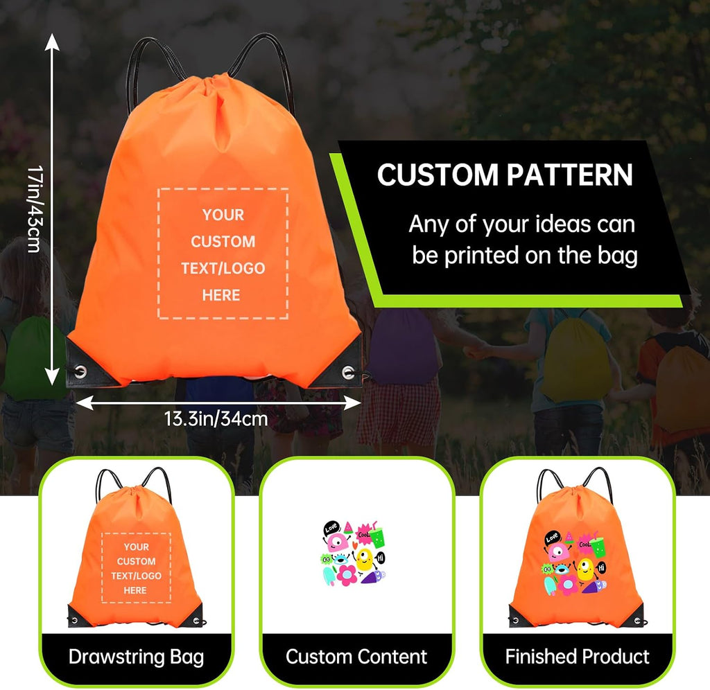 JEOHLORY pack of 100 Custom Bags With Your Logo,customized backpack,promotional items,Drawstring Backpacks,Great for Everyday Use (Custom Orange)