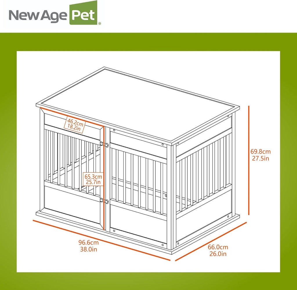 New Age Pet ECOFLEX Horizon Dog Crate & End Table, Modern Slatted Indoor Dog Kennel for Medium, Large & XL Dogs, Durable Composite, Antique White, Large
