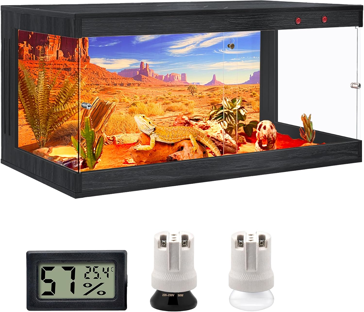 ROYXEN Reptile Enclosure,36 Gallons Reptile Tank with Wooden Top and Lockable Design,Tempered Glass Bearded Dragon Tank for Lizard Gecko Habitat (Black,32' Length)