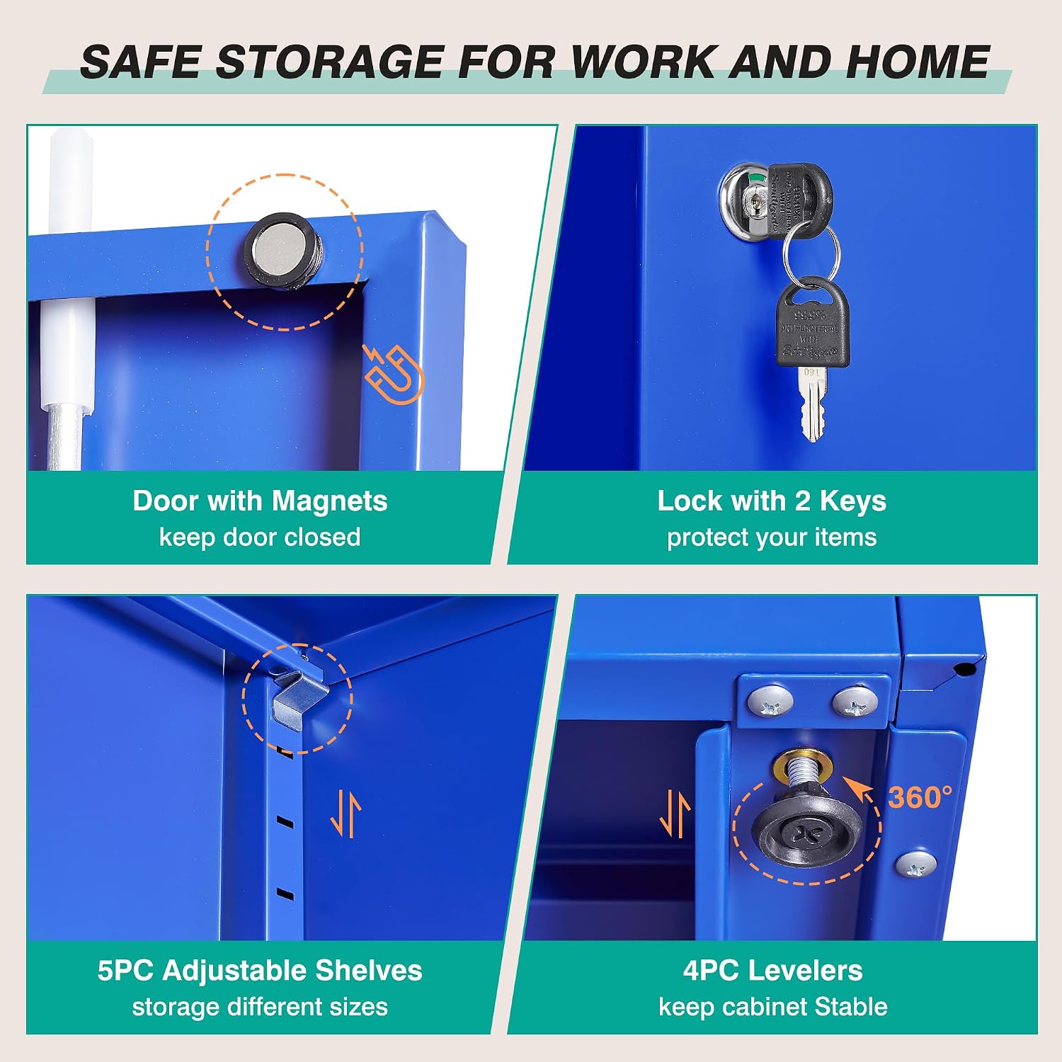 SISESOL Blue Metal Storage Cabinet with 6 Shelves,71' Garage Storage Cabinet with Lock,6 Tier Steel Cabinets with Locking Doors,Lockable Cabinets for Home,Office,Shop,Garage