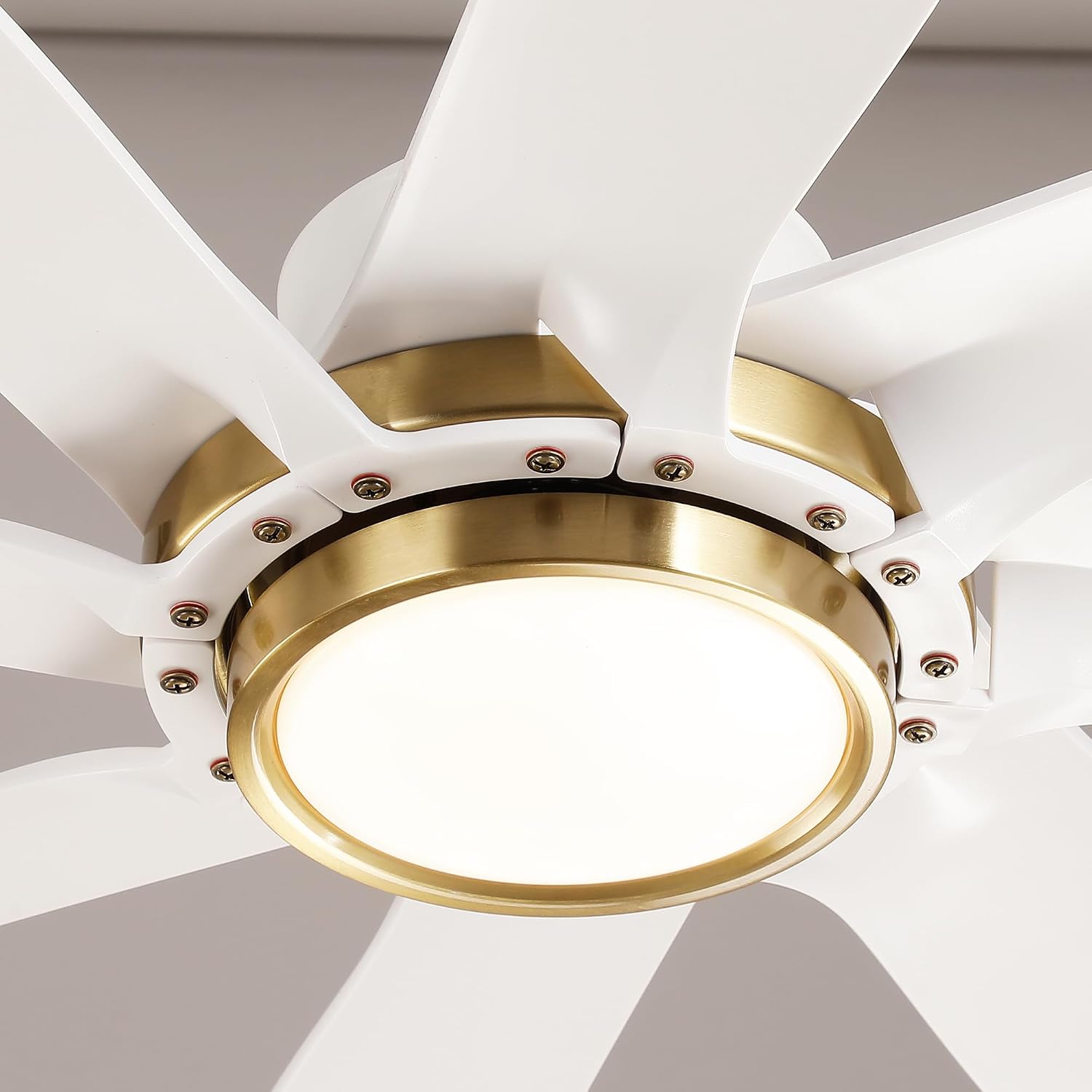 72 Inch Ceiling Fans with Lights and Remote, Industrial Gold White Chandelier Ceiling Fan, Dimmable LED, 6 Speeds Reversible DC Motor, Timer, Lighting Ceiling Fans for Bedroom Living Room