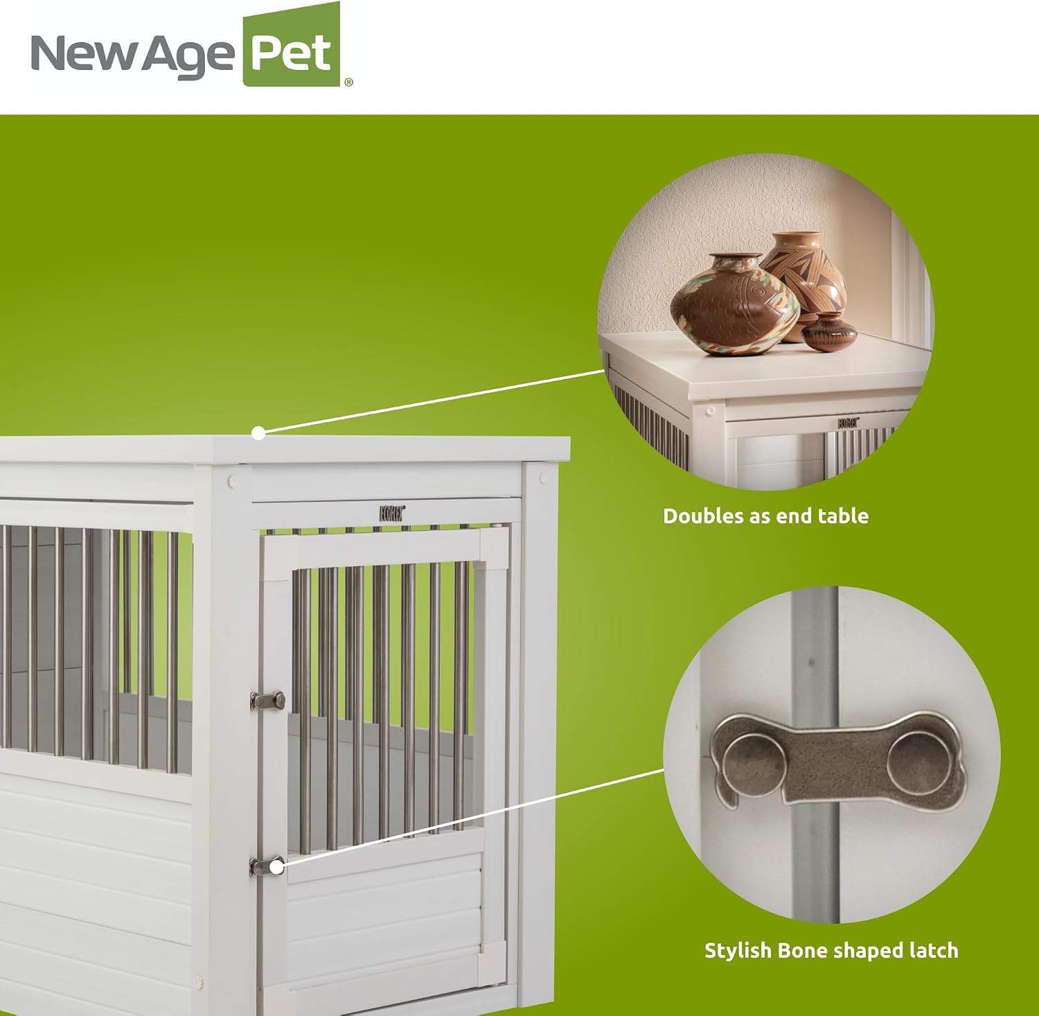 New Age Pet ecoFLEX Pet Crate/End Table, Antique White, Large
