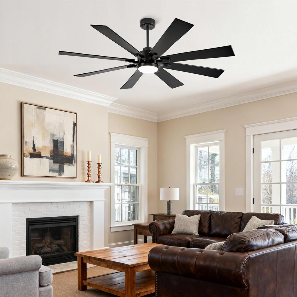 72 inch Large Ceiling Fans with Lights and Remote, Black Modern Outdoor Ceiling Fan for Patio, 6 Speed Reversible High Speed Quiet DC Motor, Damp Rated for Indoor Exterior Garage Use