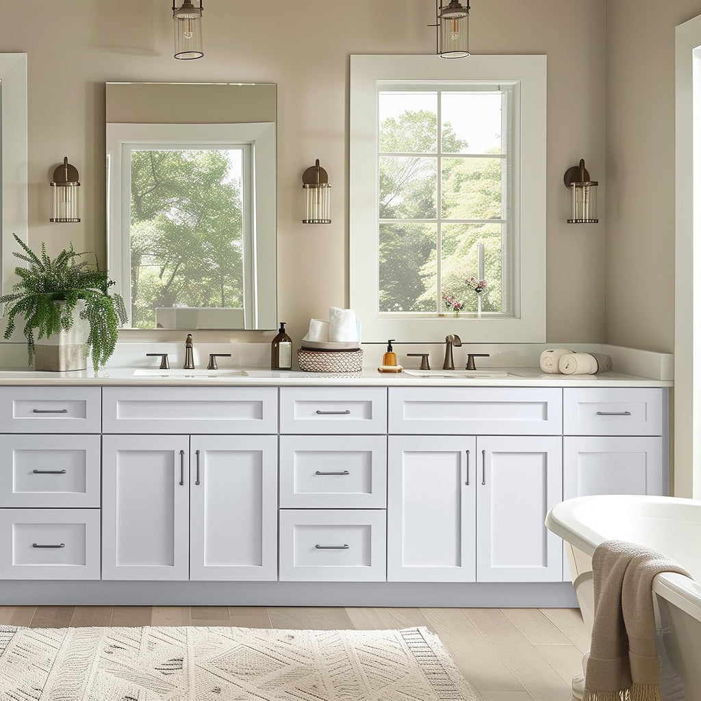 36' Bathroom Vanity Cabinet with 2 Doors and 3 Drawers - Solid Wood RTA Bathroom Vanity Sink Base Cabinet for Bathroom (Snow White, 36' W × 21' D × 34.5' H)