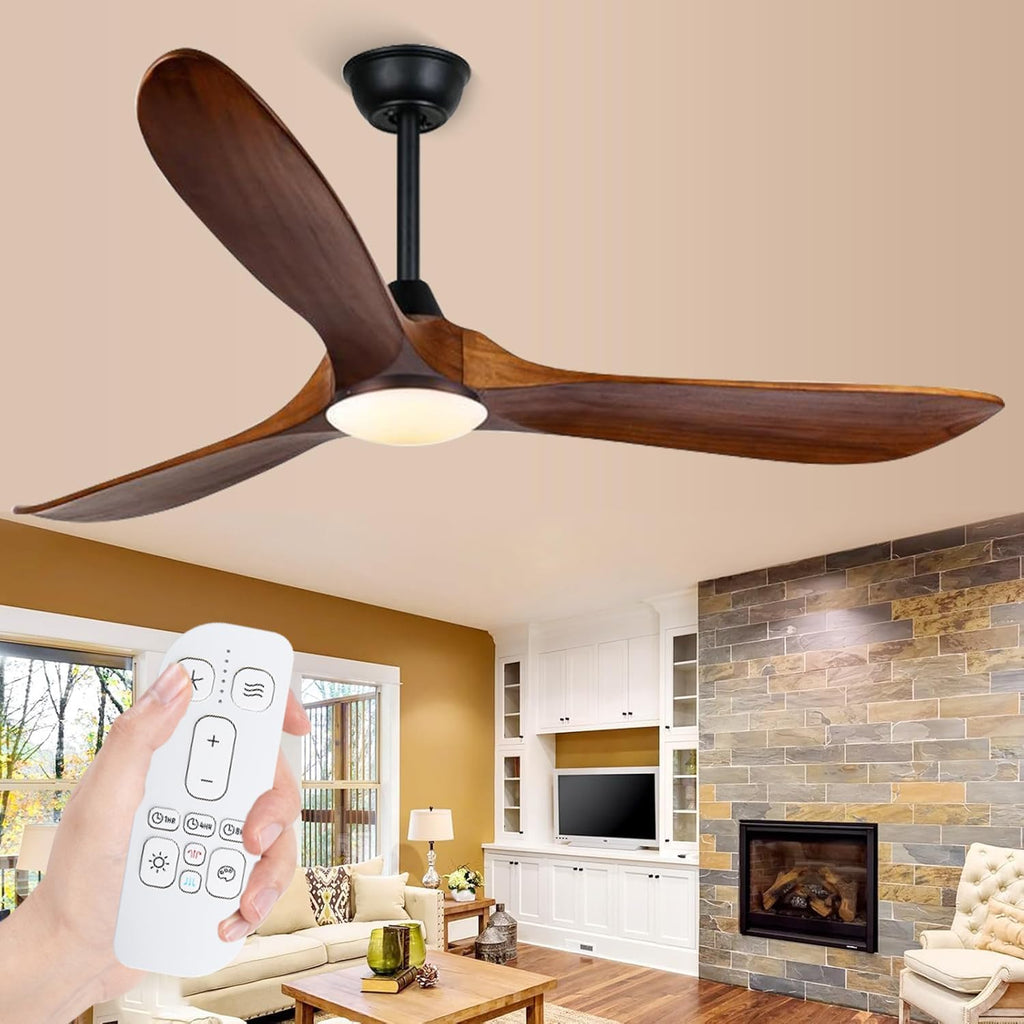 Wood Ceiling Fan with Light, 70 Inch Farmhouse Outdoor Ceiling Fan with Remote for Patios, Rustic Indoor Outdoor Propeller Fan & Reversible DC Motor for Bedroom Gazebo Balcony