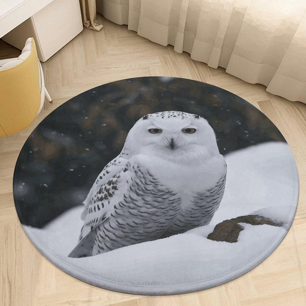 Snow Owl Coral Velvet Round Floor Mat Non-Slip Bath Rug Floor Covering for Bathroom Vanity Guest Suite & Vacation Home