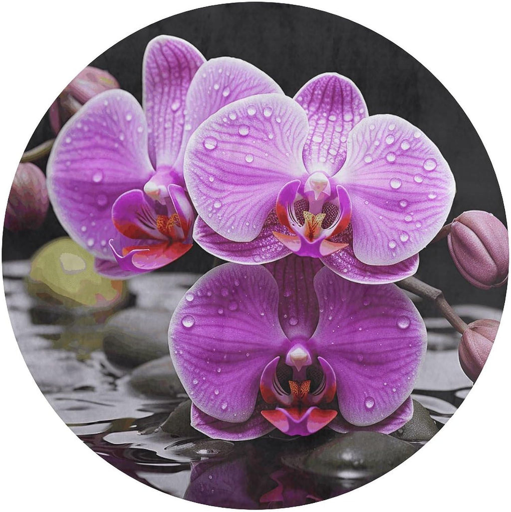 Purple Orchid Coral Velvet Round Floor Mat Non-Slip Bath Rug Floor Covering for Bathroom Vanity Guest Suite & Vacation Home
