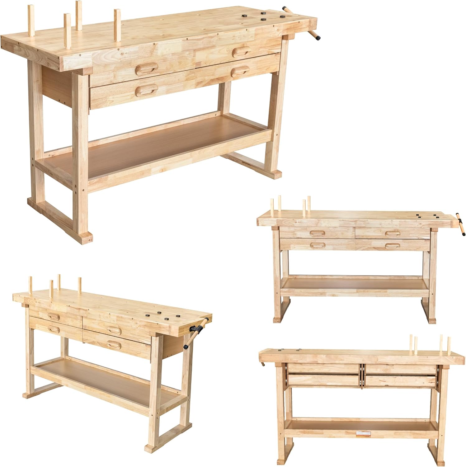 Olympia Tools 64.5' Rubber Hardwood Workbench with 4-Drawers & Clamp, 450 lb Capacity – Heavy-Duty Woodworking Storage, Tools Organizer, and Craftsman Standing Station Table for Workshop