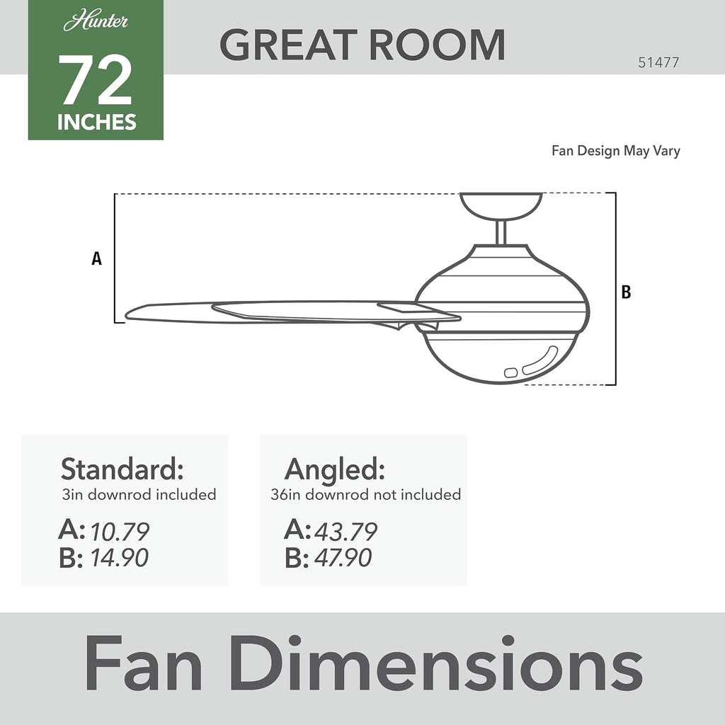 Hunter 72 inch Outdoor or Indoor Ceiling Fan with LED Light - White Ceiling Fan with Wall Control, For Patio, Garage, or Porch, Quiet, Standard Mount, 6 Blades - Solaria 51477, Fresh White
