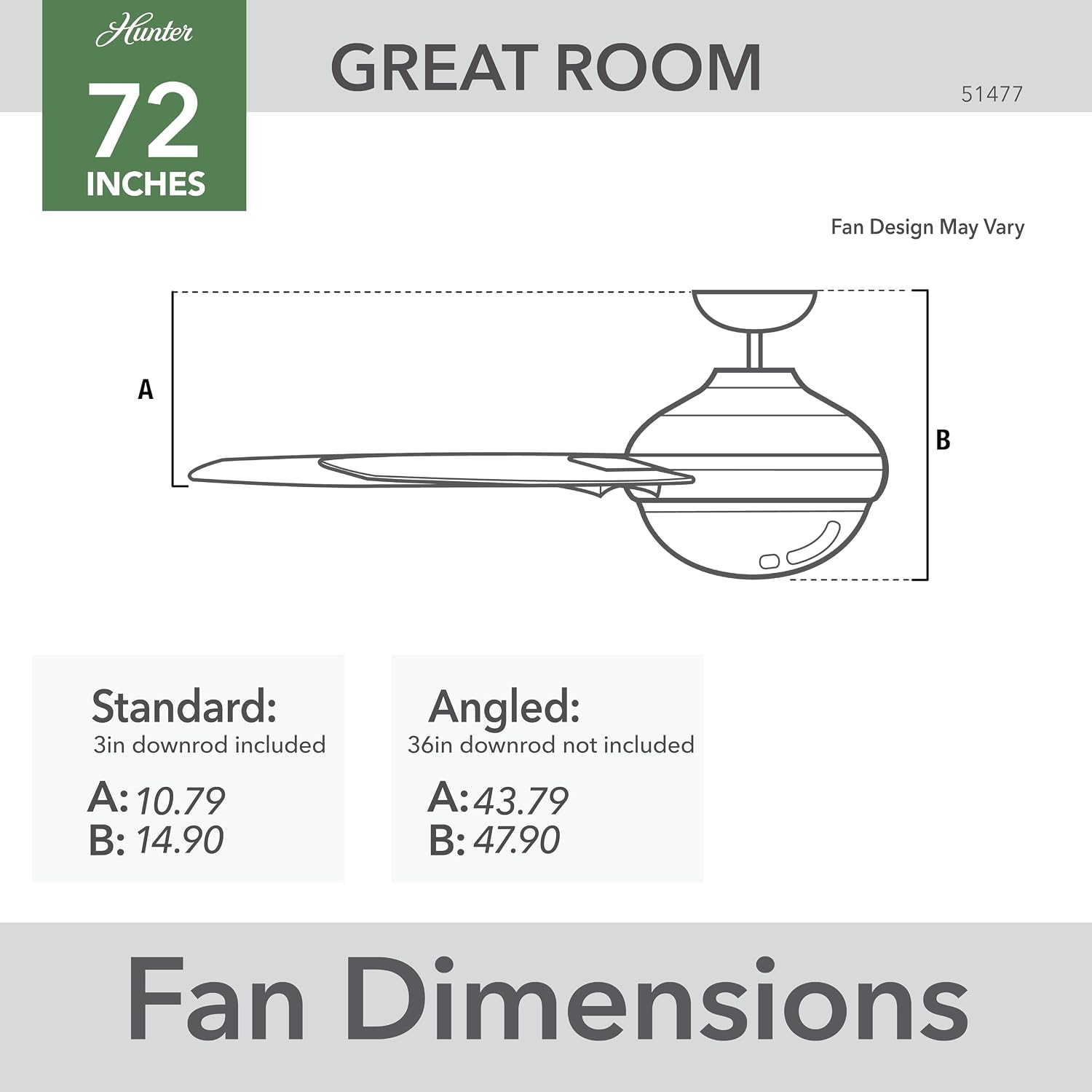 Hunter 72 inch Outdoor or Indoor Ceiling Fan with LED Light - White Ceiling Fan with Wall Control, For Patio, Garage, or Porch, Quiet, Standard Mount, 6 Blades - Solaria 51477, Fresh White